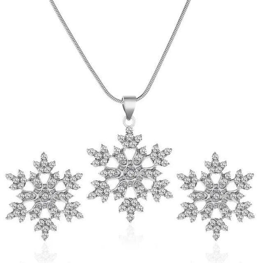 Snowflake Pendant, Snowflake earrings Christmas Snowflake Necklace Set Jewelry
