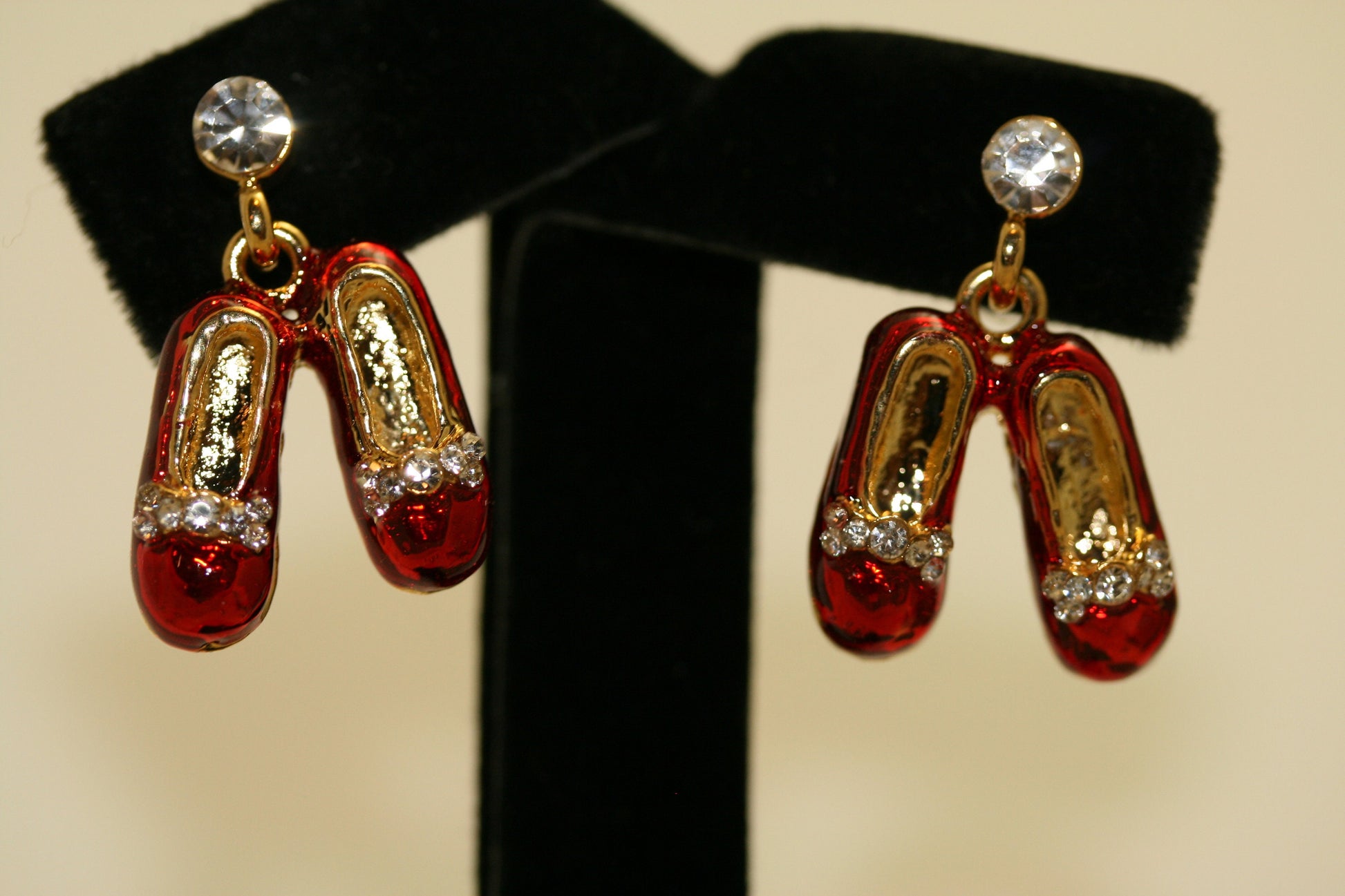 Ruby Red Slippers Lapel Pin Brooch Red Slippers Post Earrings, Red Enamel Slippers Jewelry Set