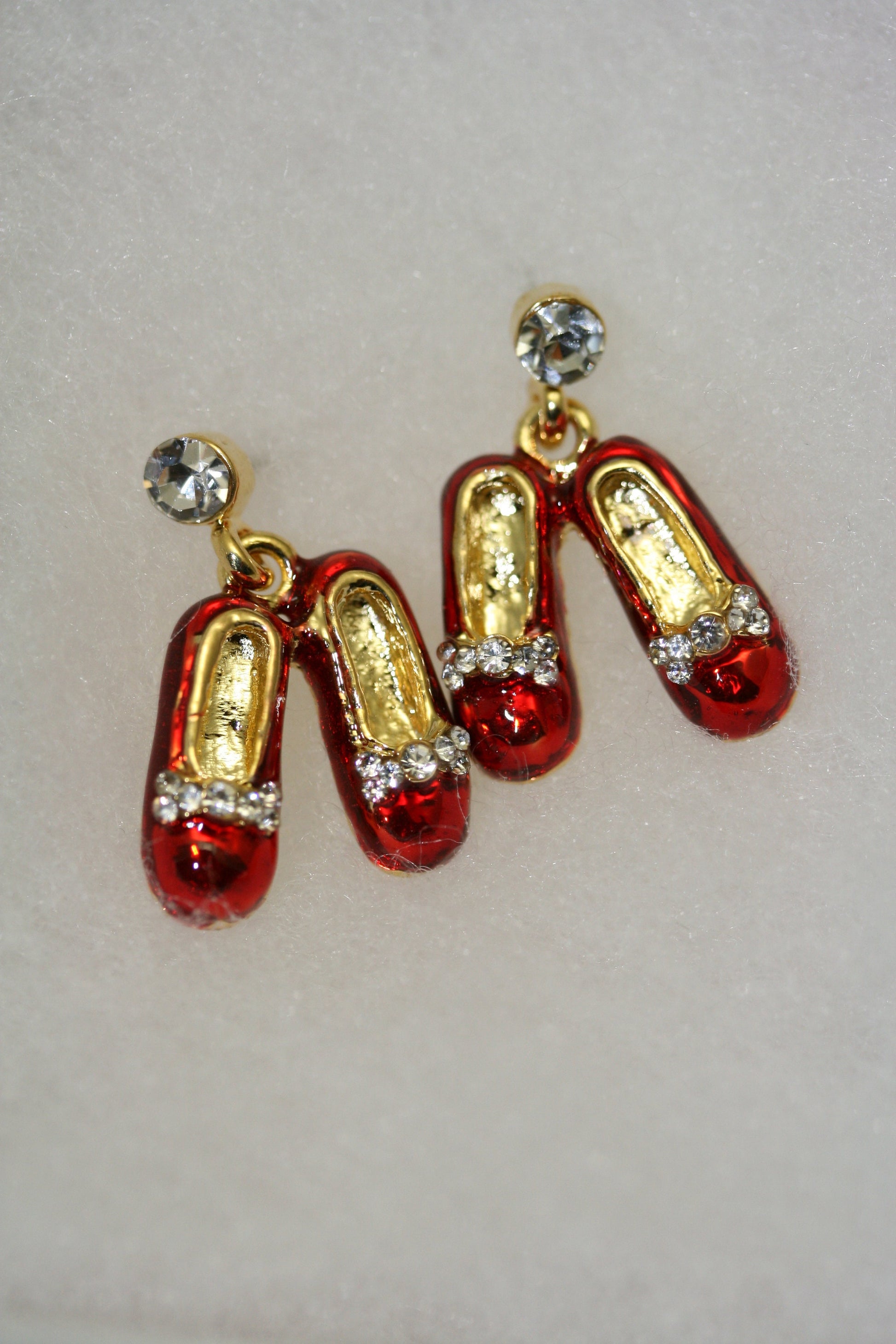 Ruby Red Slippers Lapel Pin Brooch Red Slippers Post Earrings, Red Enamel Slippers Jewelry Set