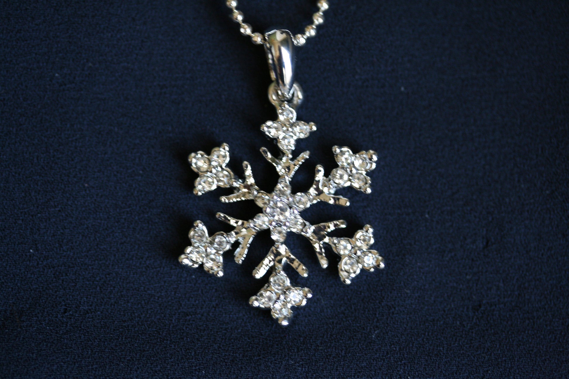 Rhinestone Snowflake Pendant with silver chain