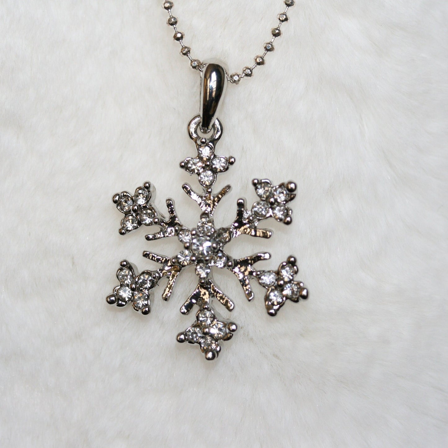 Rhinestone Snowflake Pendant with silver chain