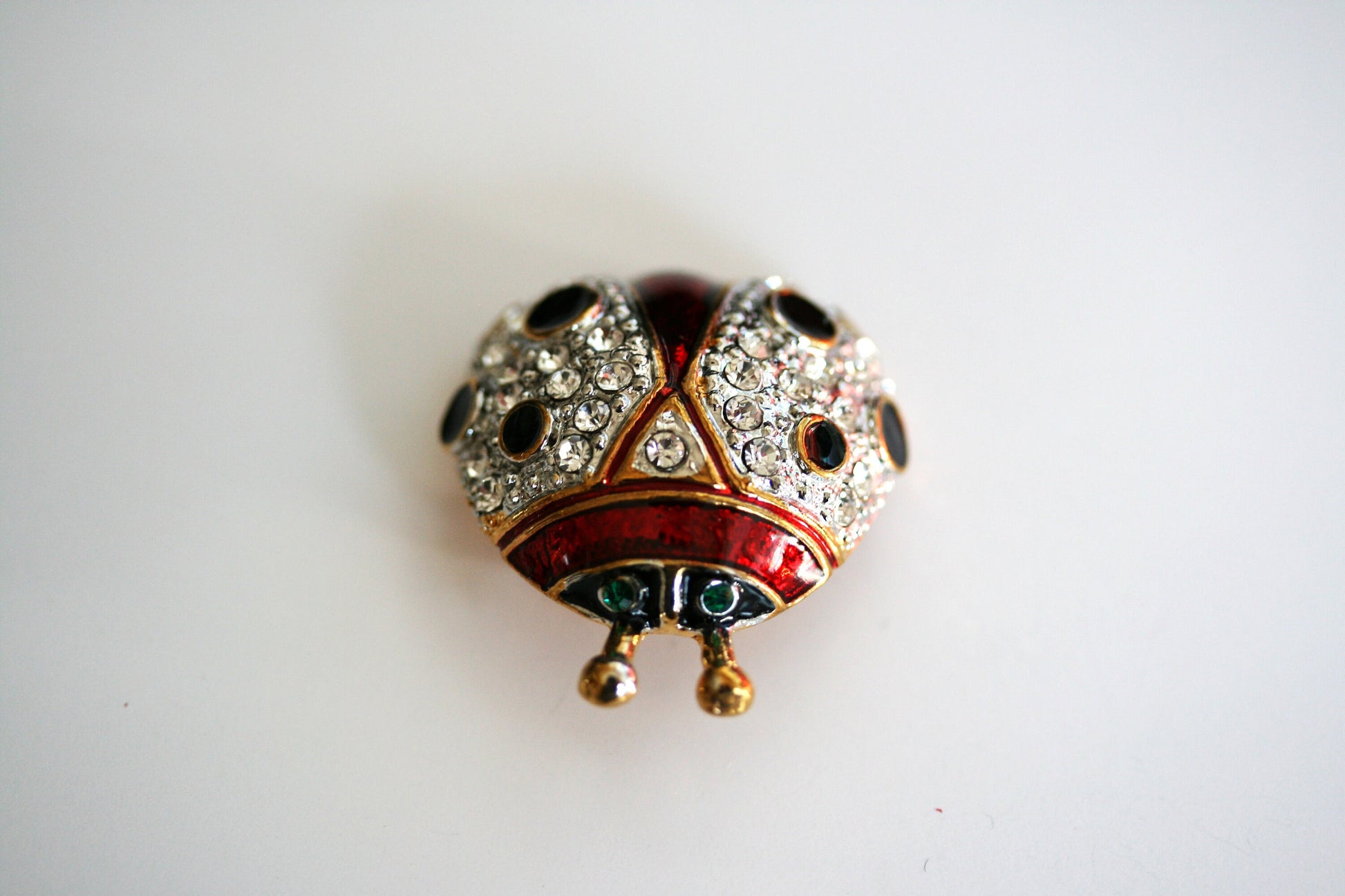 Vintage Large Ladybug brooch, Animal Ladybug Pin - - Red &Black Enamel, Crystals