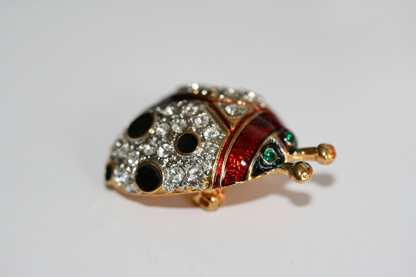 Vintage Large Ladybug brooch, Animal Ladybug Pin - - Red &Black Enamel, Crystals