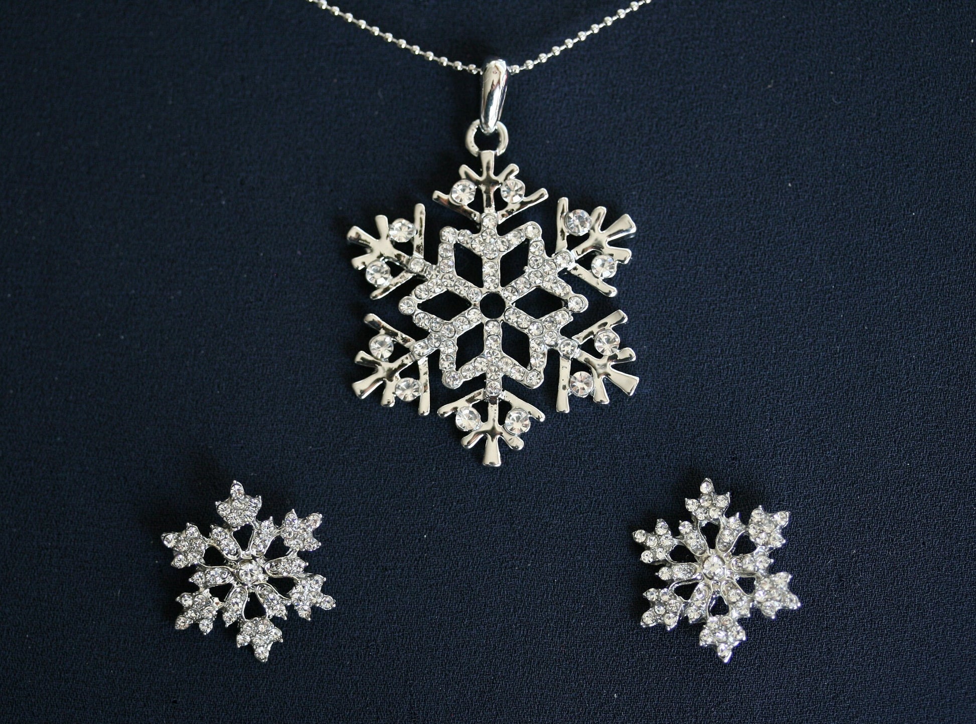 Rhinestone Snowflake Pendant Necklace, Christmas Snowflake Earrings, Christmas Snowflake Jewelry Set Christmas Gift