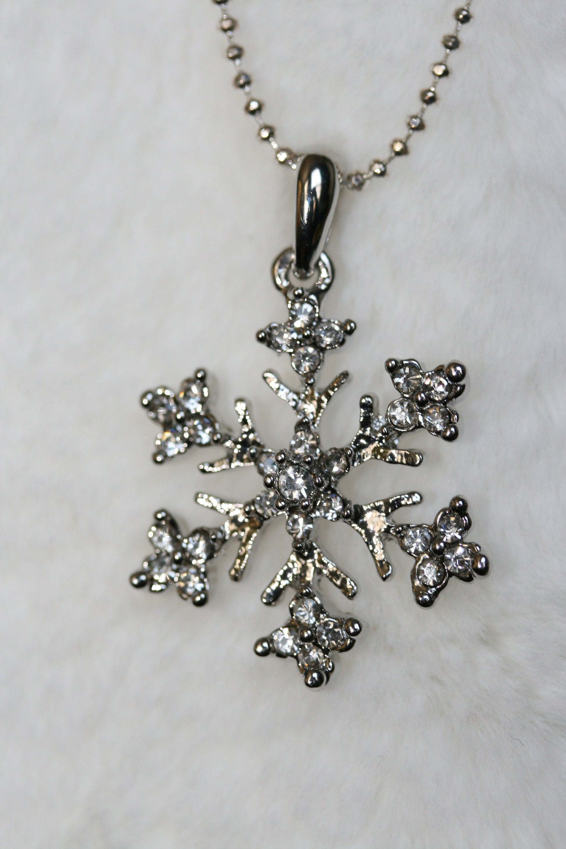 Rhinestone Snowflake Pendant with silver chain