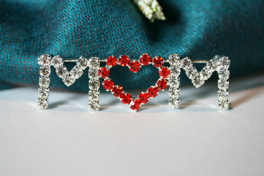 MOM Word Brooch Pin Mother's Day Birthday Gift, Rhinestone MOM Word Brooch