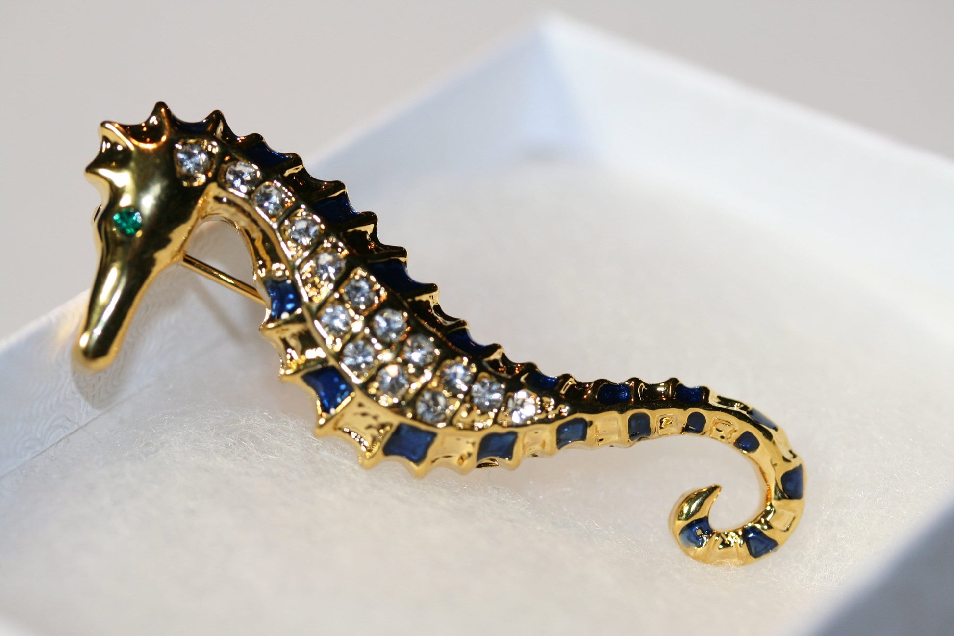 Gold Tone Seahorse Pin Brooch Blue, Green Enamel Seahorse Brooch, Seahorse Stud Earrings