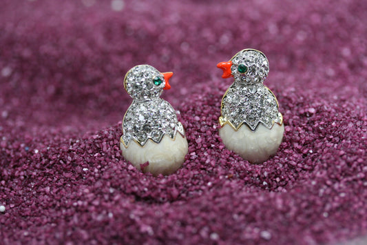 Rhinestone Happy Easter Hatching Egg Chick Duck Post Earring Crystal Easter Earrings