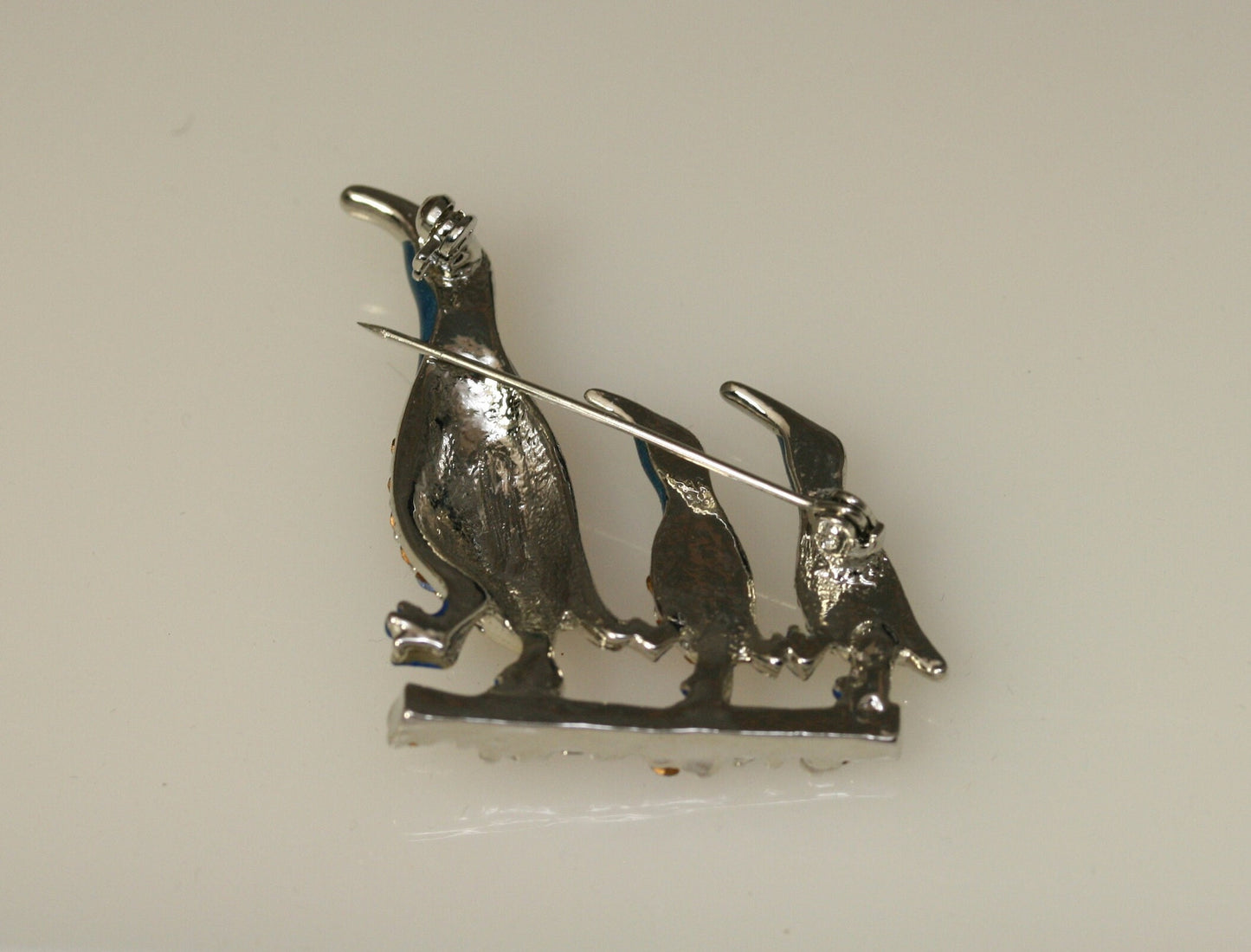 Fine Blue Enamel & Crystal Three Penguins Family Brooch Rhinestone Penguins Pin