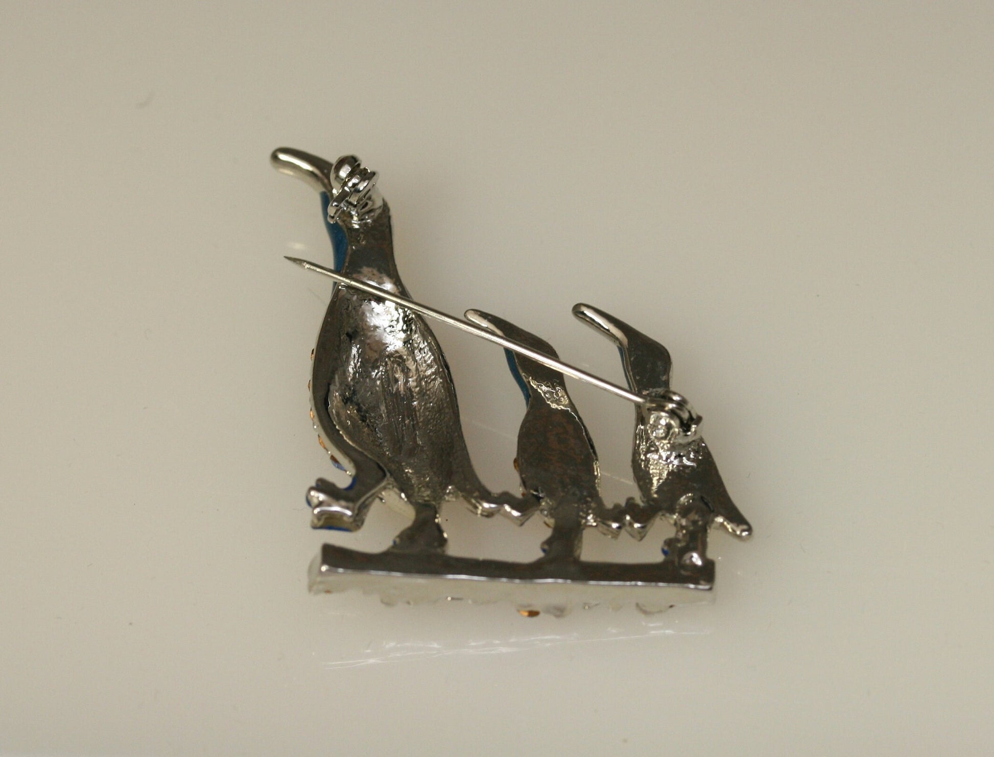 Fine Blue Enamel & Crystal Three Penguins Family Brooch Rhinestone Penguins Pin