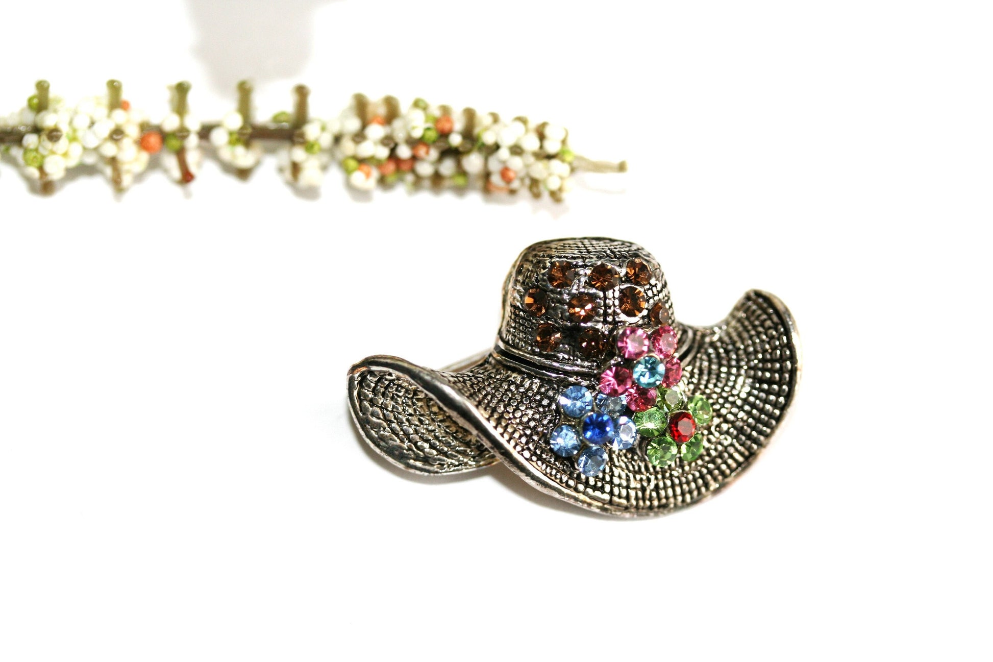 Elegant Sparkly Vintage Rhinestone Hat Brooch Pin Antique Silver Hat Brooch Pin