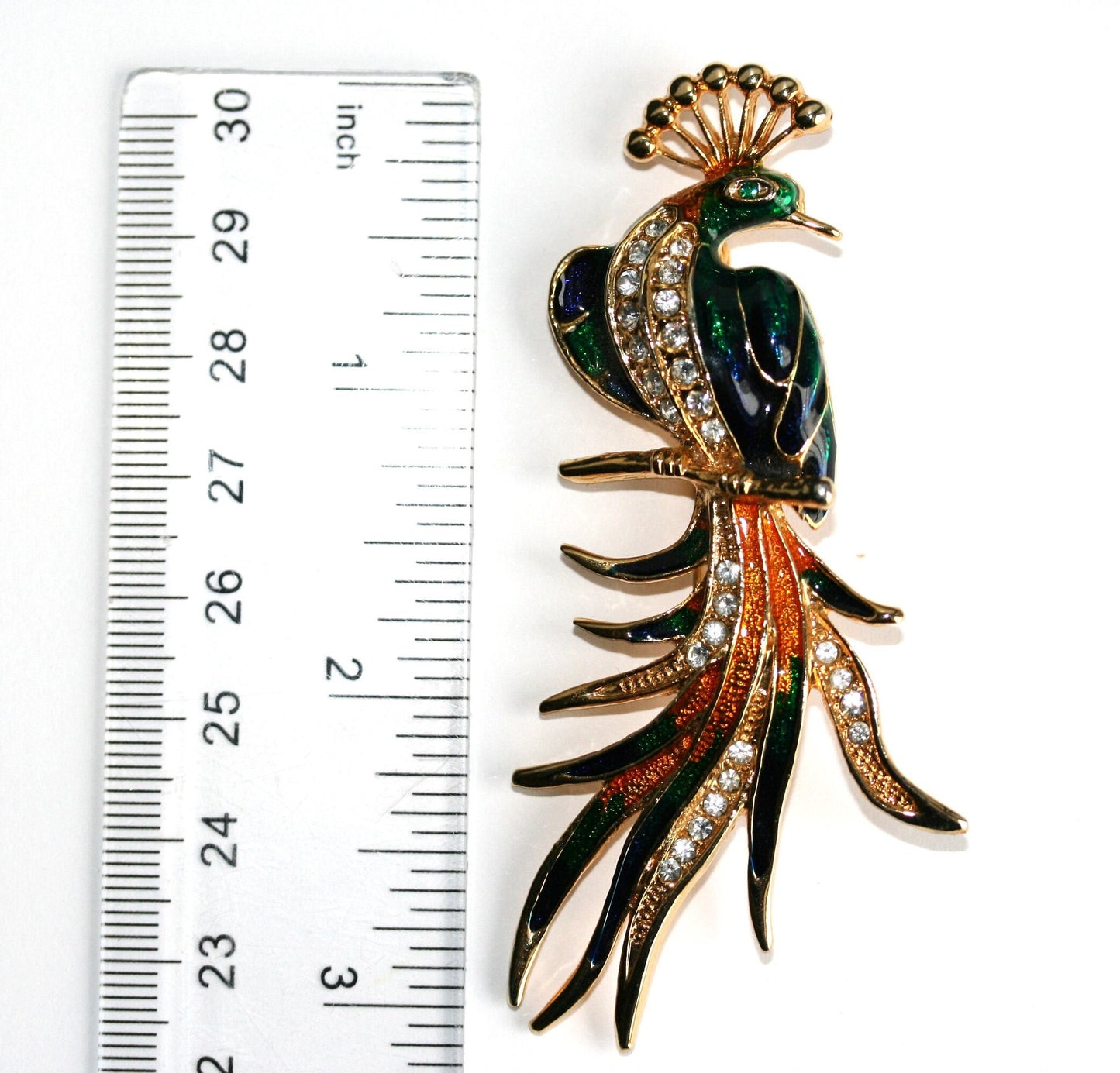 Vintage Peacock Bird Brooch Enameled Rhinestone Peacock Brooch Pin