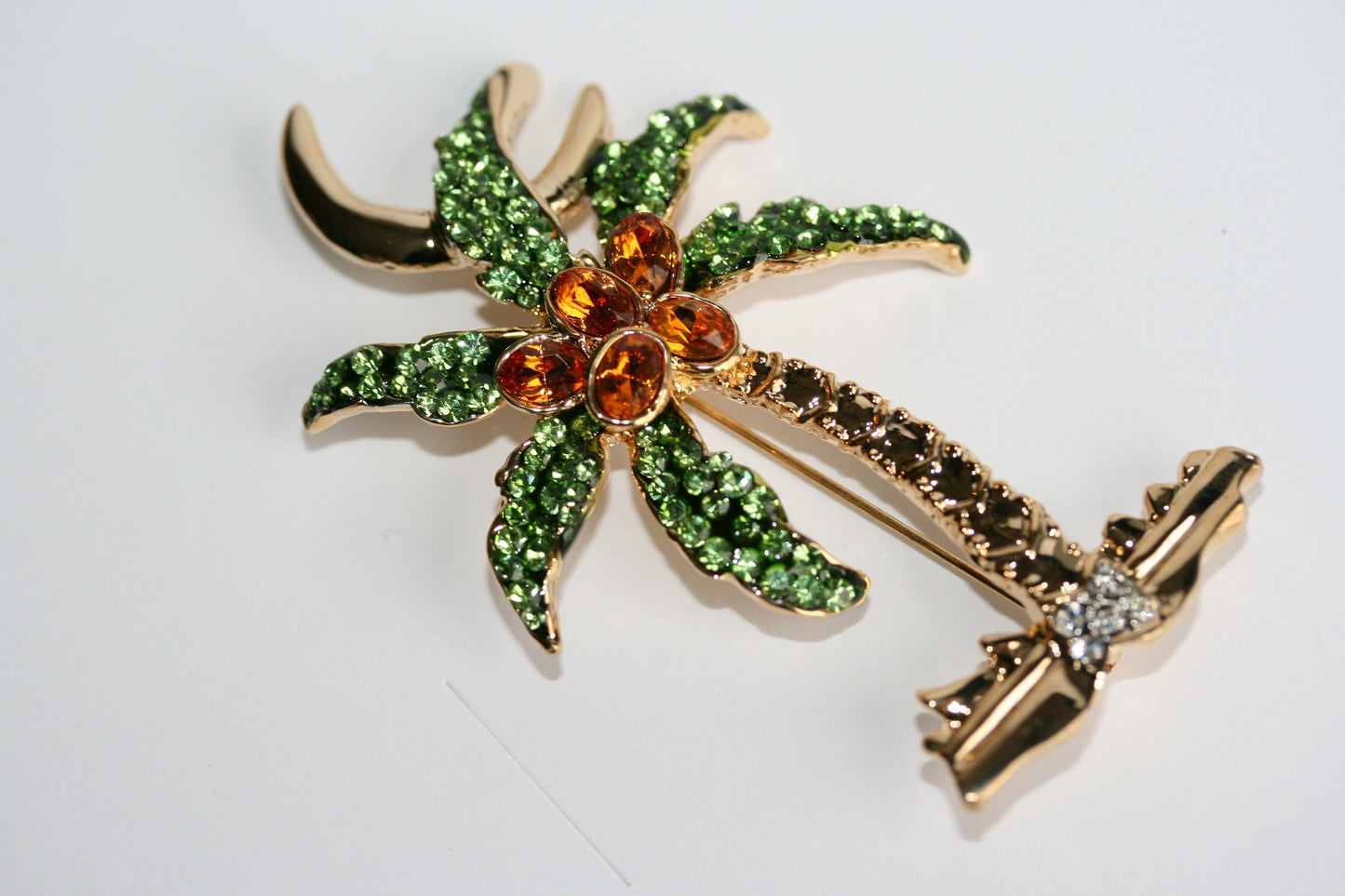 Rhinestone Palm Tree Pave Brooch Pin Tropical Beach Palm Tree Pin Brooch Lime Green Brown Rhinestone Jewelry