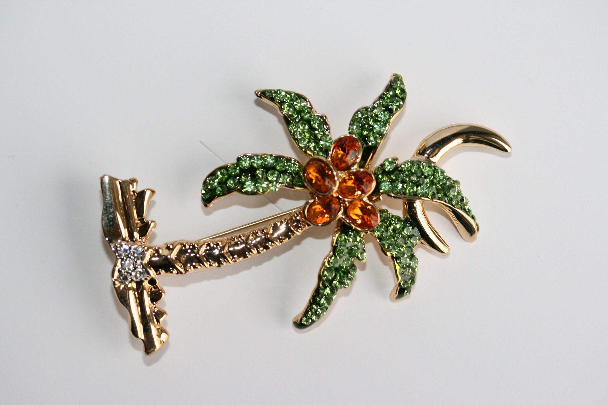 Rhinestone Palm Tree Pave Brooch Pin Tropical Beach Palm Tree Pin Brooch Lime Green Brown Rhinestone Jewelry