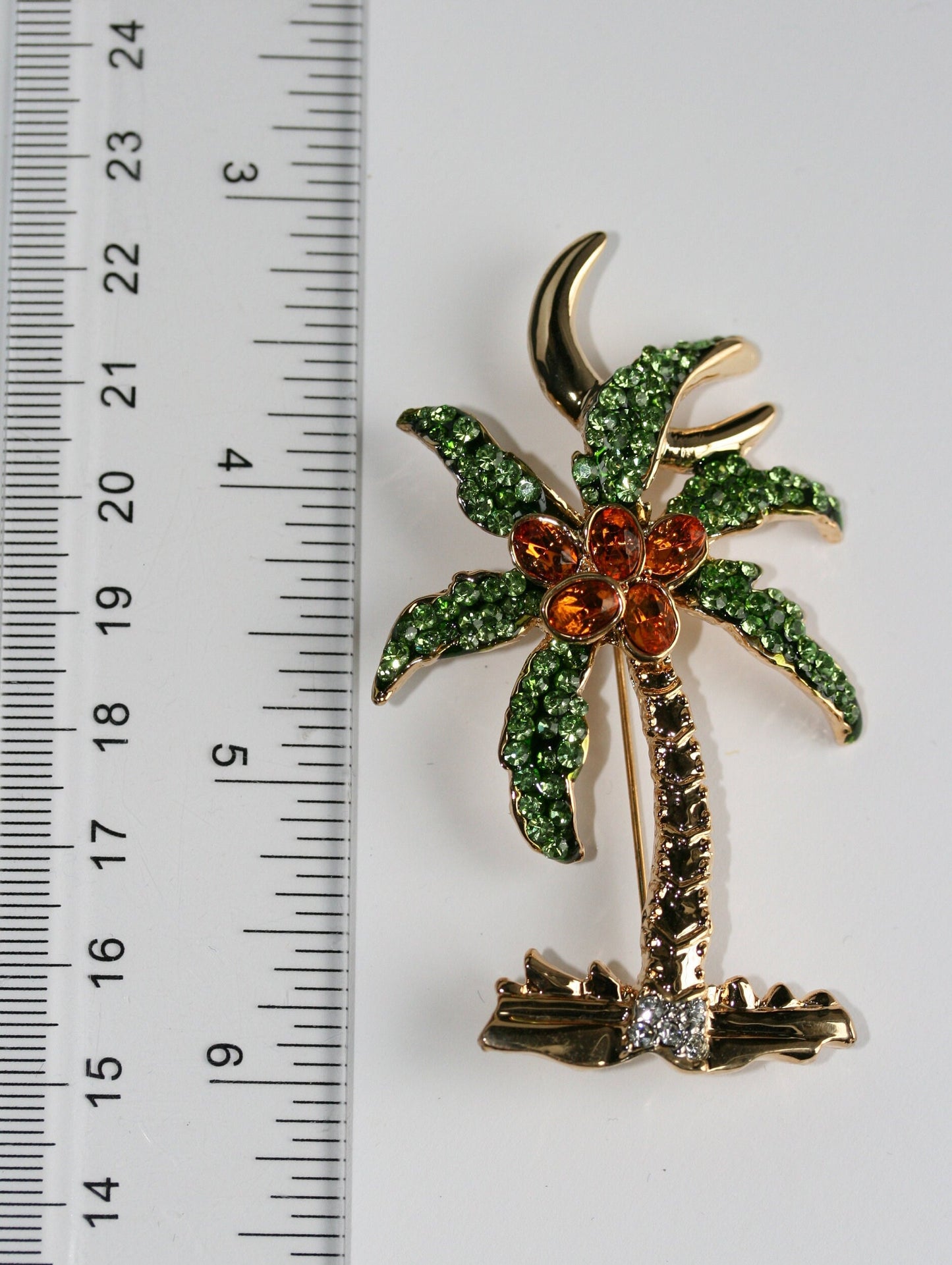Rhinestone Palm Tree Pave Brooch Pin Tropical Beach Palm Tree Pin Brooch Lime Green Brown Rhinestone Jewelry
