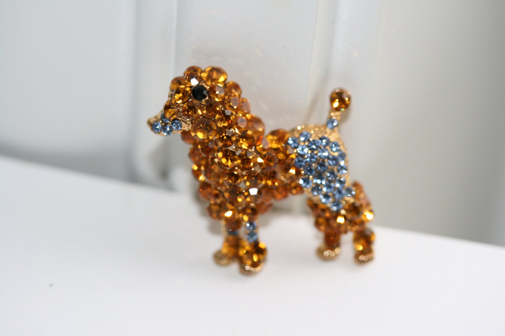 Rhinestone Poodle Brooch, Crystal Poodle Dog Puppy Pin, Gold Tone Poodle Pin Unique Gift for Dog Lover