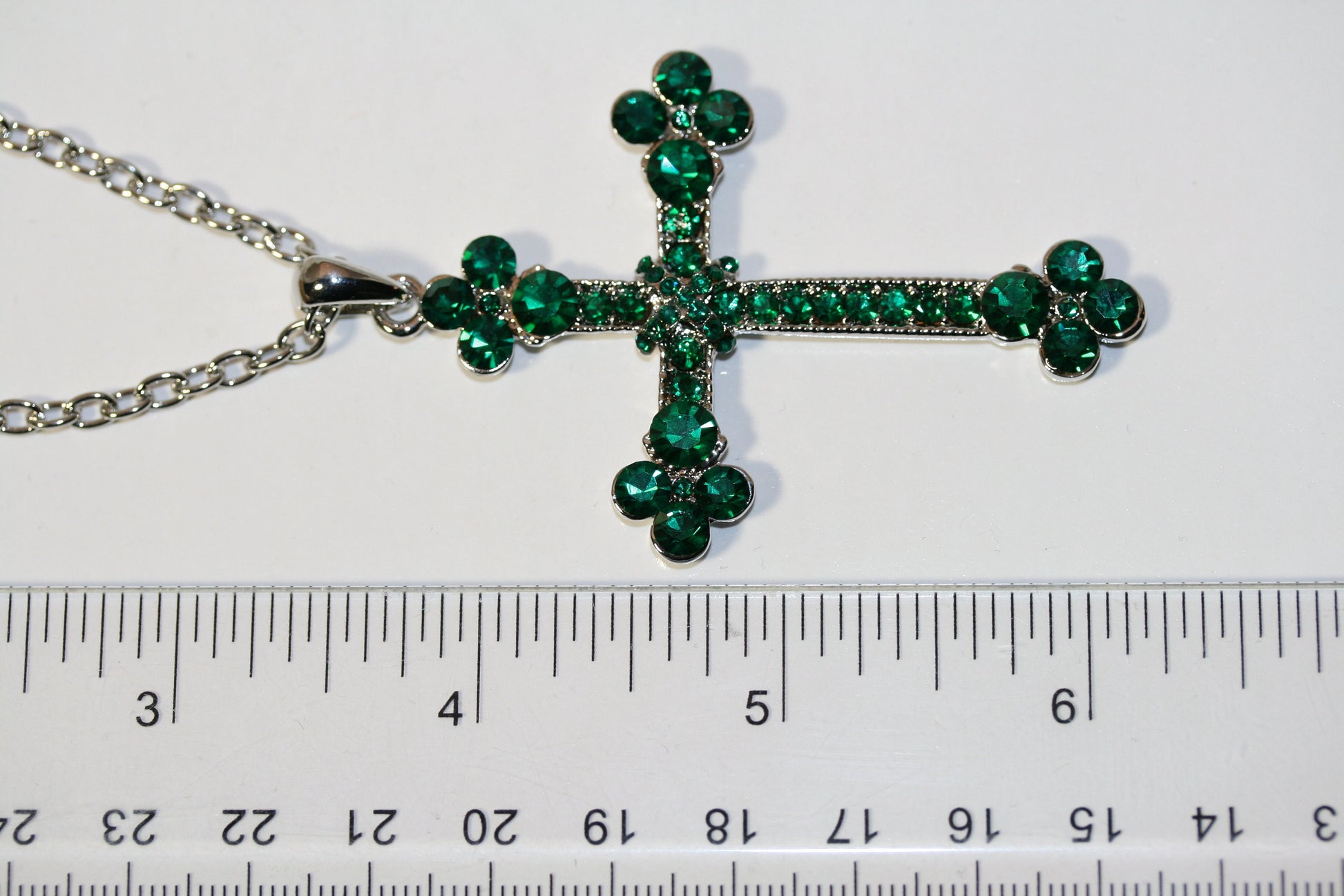 Emerald Cross Pendant Necklace In Silver Green Diamonds Zircon Filled Cross Necklace