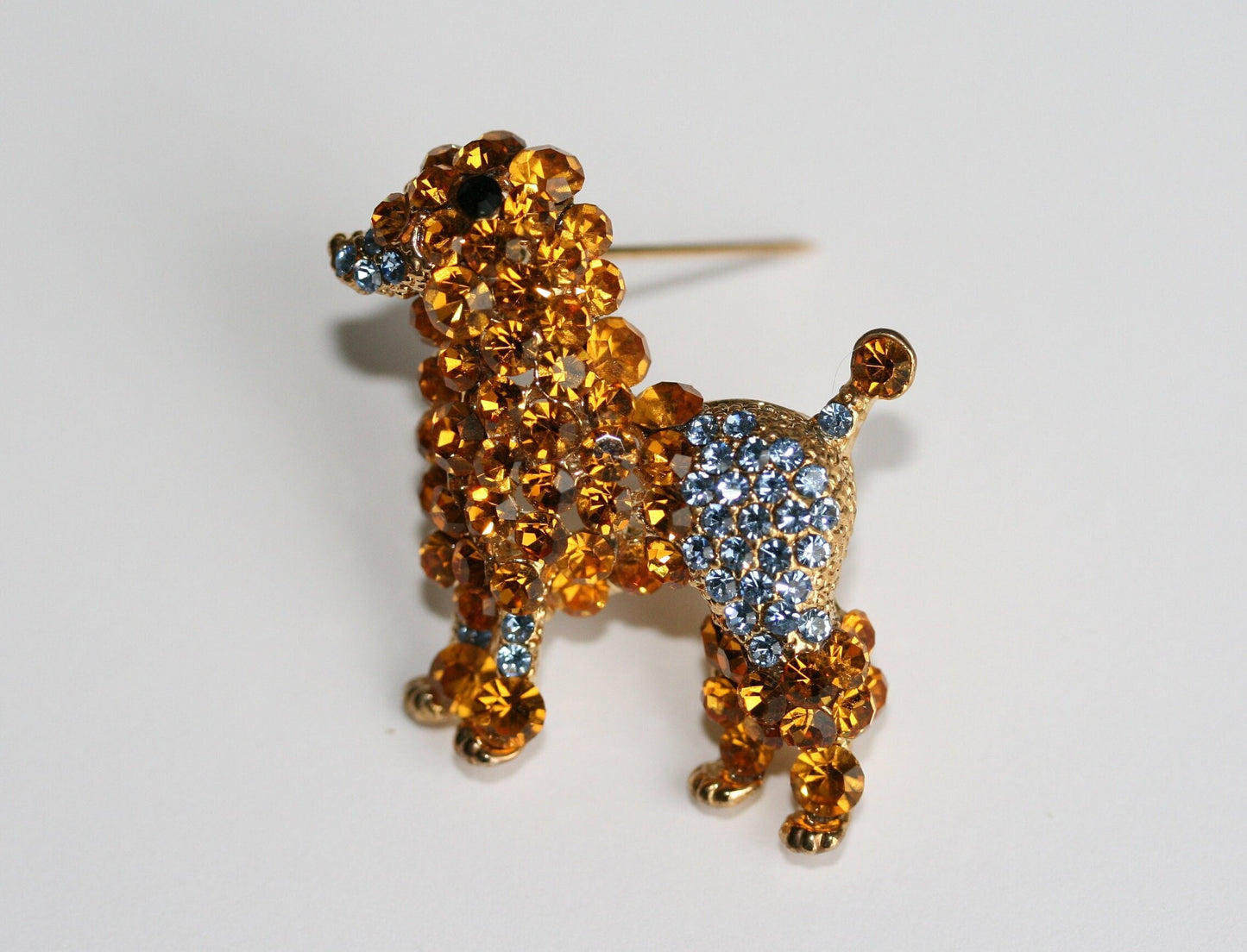 Rhinestone Poodle Brooch, Crystal Poodle Dog Puppy Pin, Gold Tone Poodle Pin Unique Gift for Dog Lover