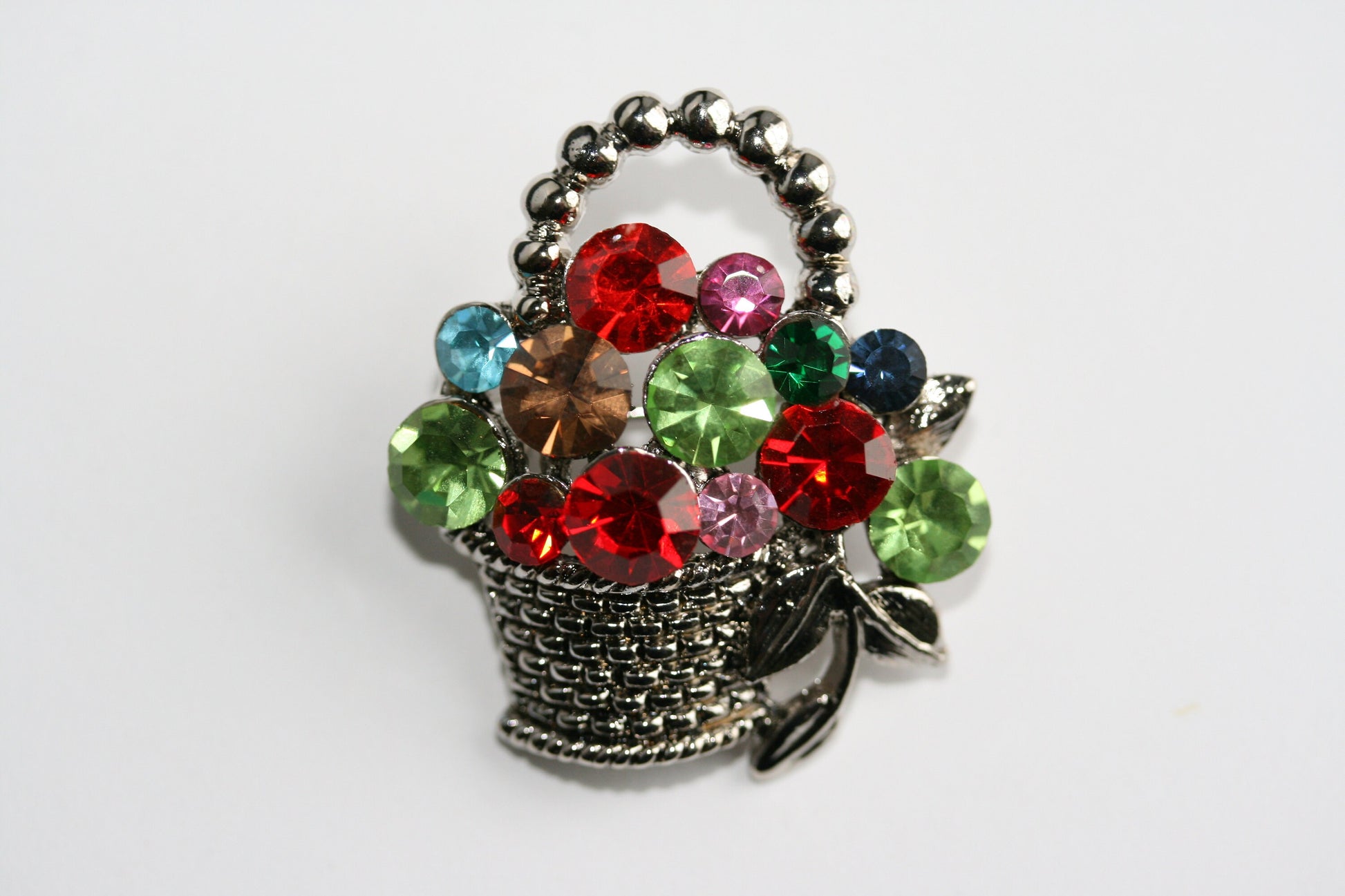 Colorful Crystal Rhinestone Gem Easter Fruit Flower Goodies Basket Pin Brooch Easter Basket Brooch