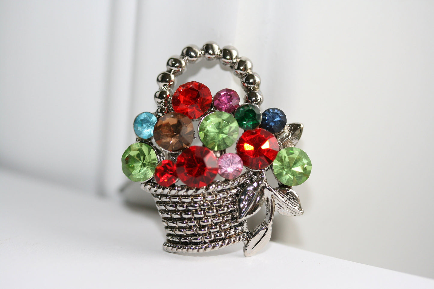 Colorful Crystal Rhinestone Gem Easter Fruit Flower Goodies Basket Pin Brooch Easter Basket Brooch
