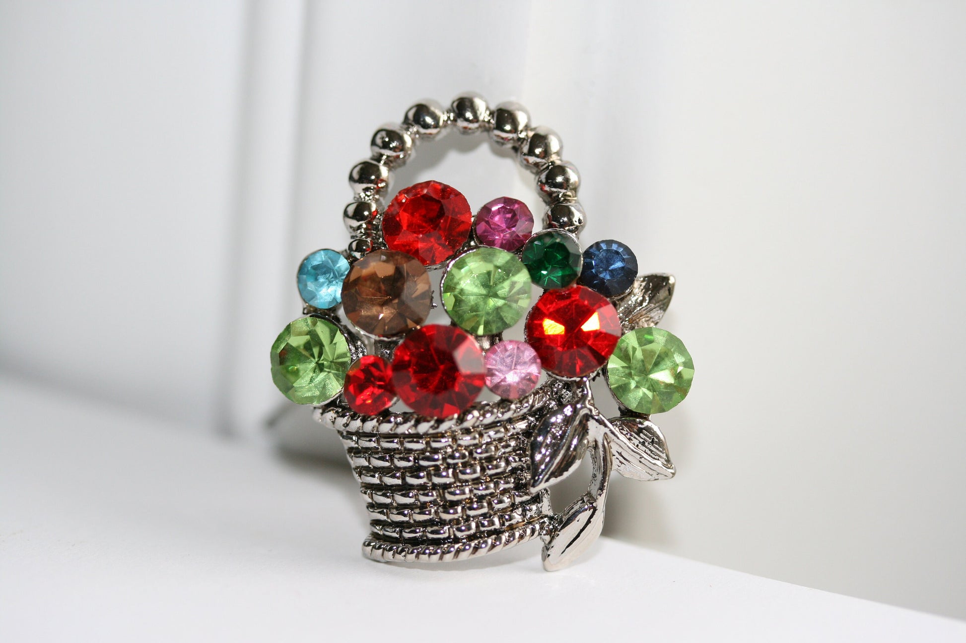 Colorful Crystal Rhinestone Gem Easter Fruit Flower Goodies Basket Pin Brooch Easter Basket Brooch