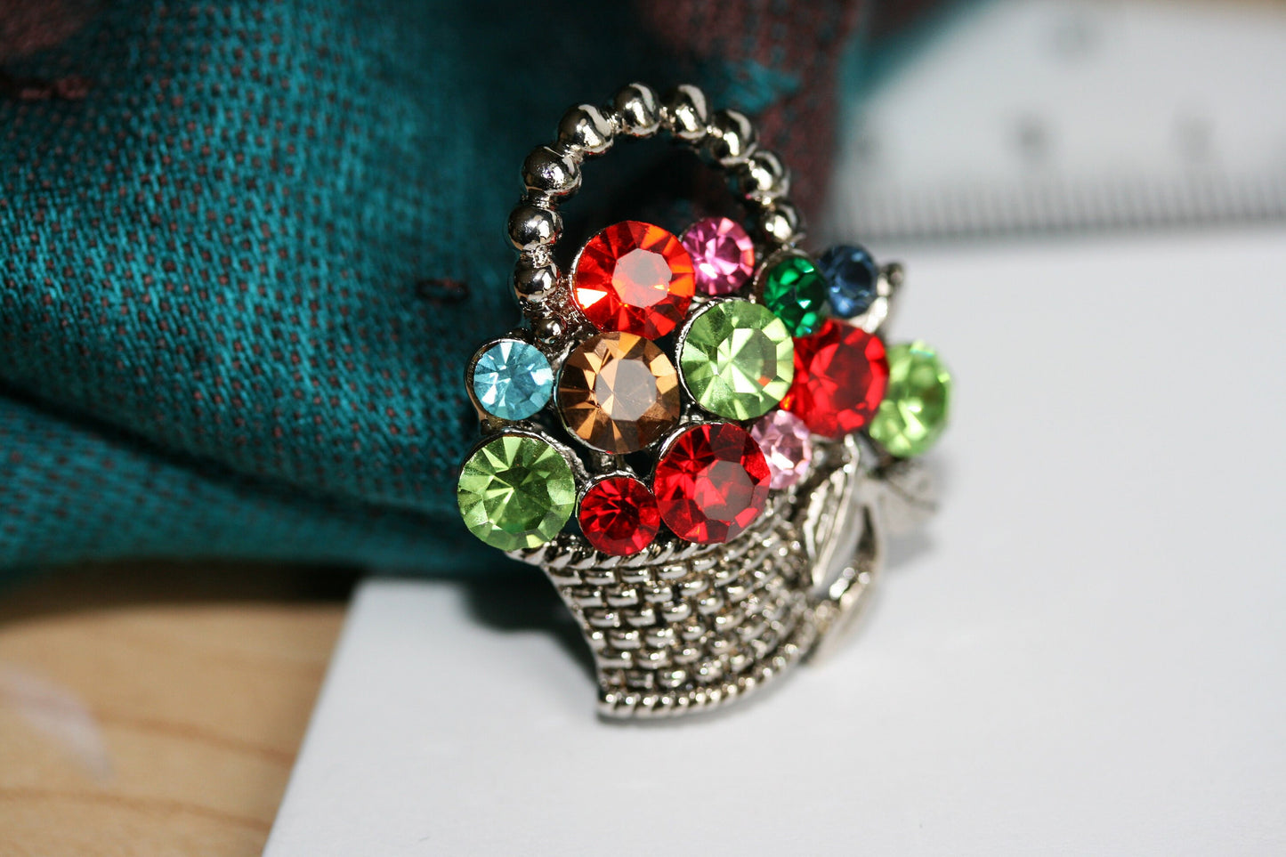 Colorful Crystal Rhinestone Gem Easter Fruit Flower Goodies Basket Pin Brooch Easter Basket Brooch