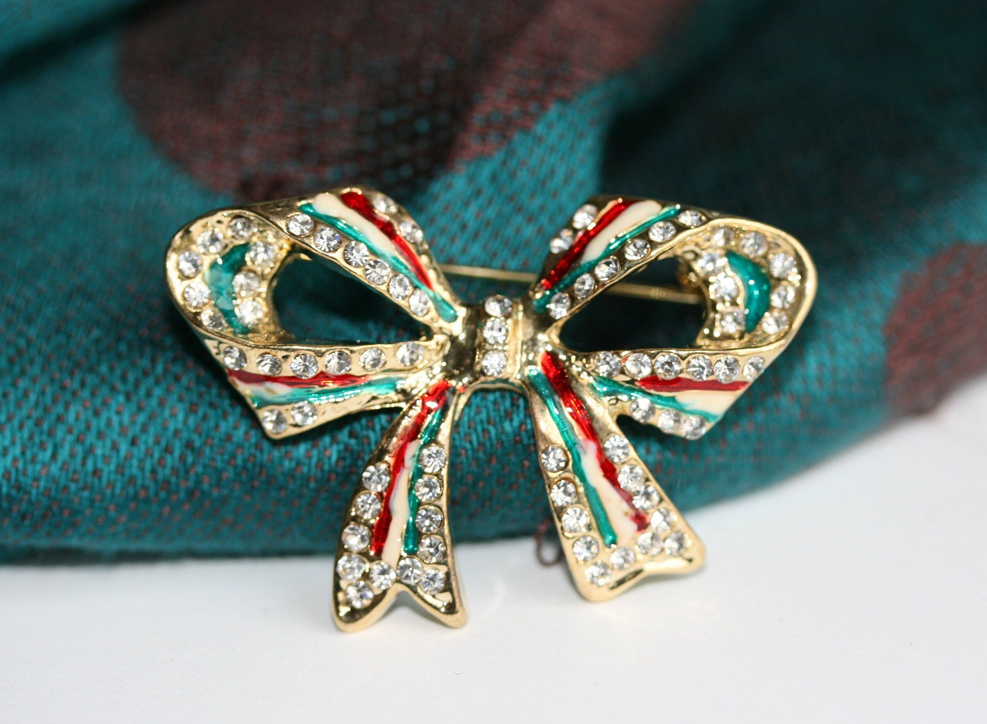 Rhinestone Large Bow Pin Bow Tie Brooch Crystal Christmas Bow Brooch Pin Ribbon Brooch