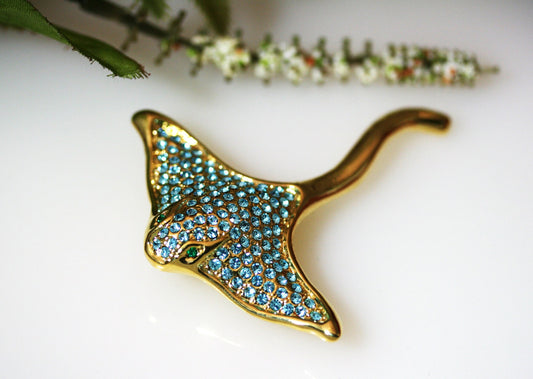 Rhinestone Stingray Fish Pin Shark Manta Ray Aquamarine Brooch Rhinestone Manta Ray (Devil fish) Brooches