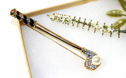 Golf Club & Ball Brooch Gold-tone Clear Crystal Enamel Golf Club Brooch Pin