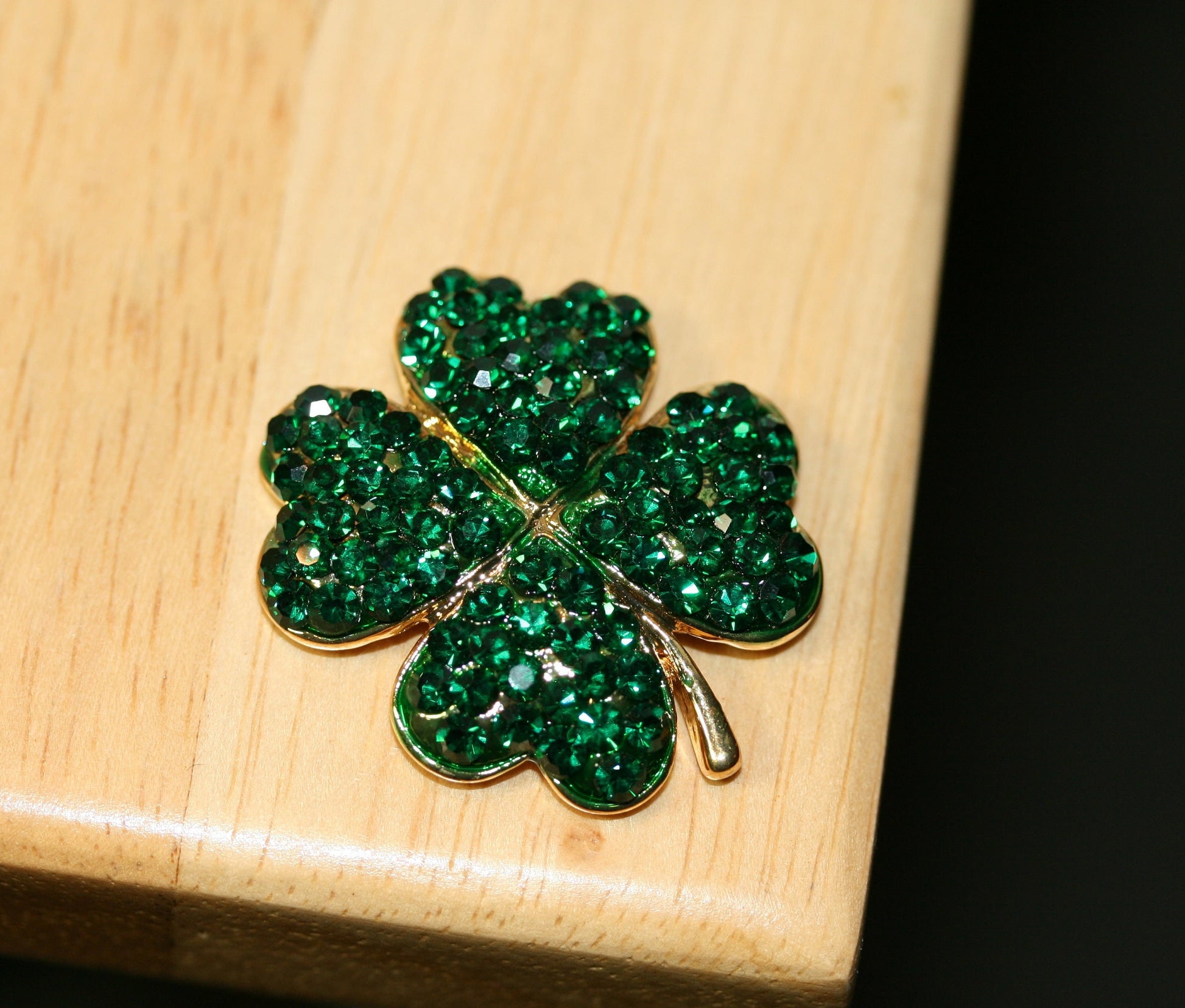 Rhinestone Shamrock Brooch, Crystal Shamrock Earrings , 4 Leaf Clover Pin, Irish Jewelry, St Patrick's Shamrock Pin & Earrings