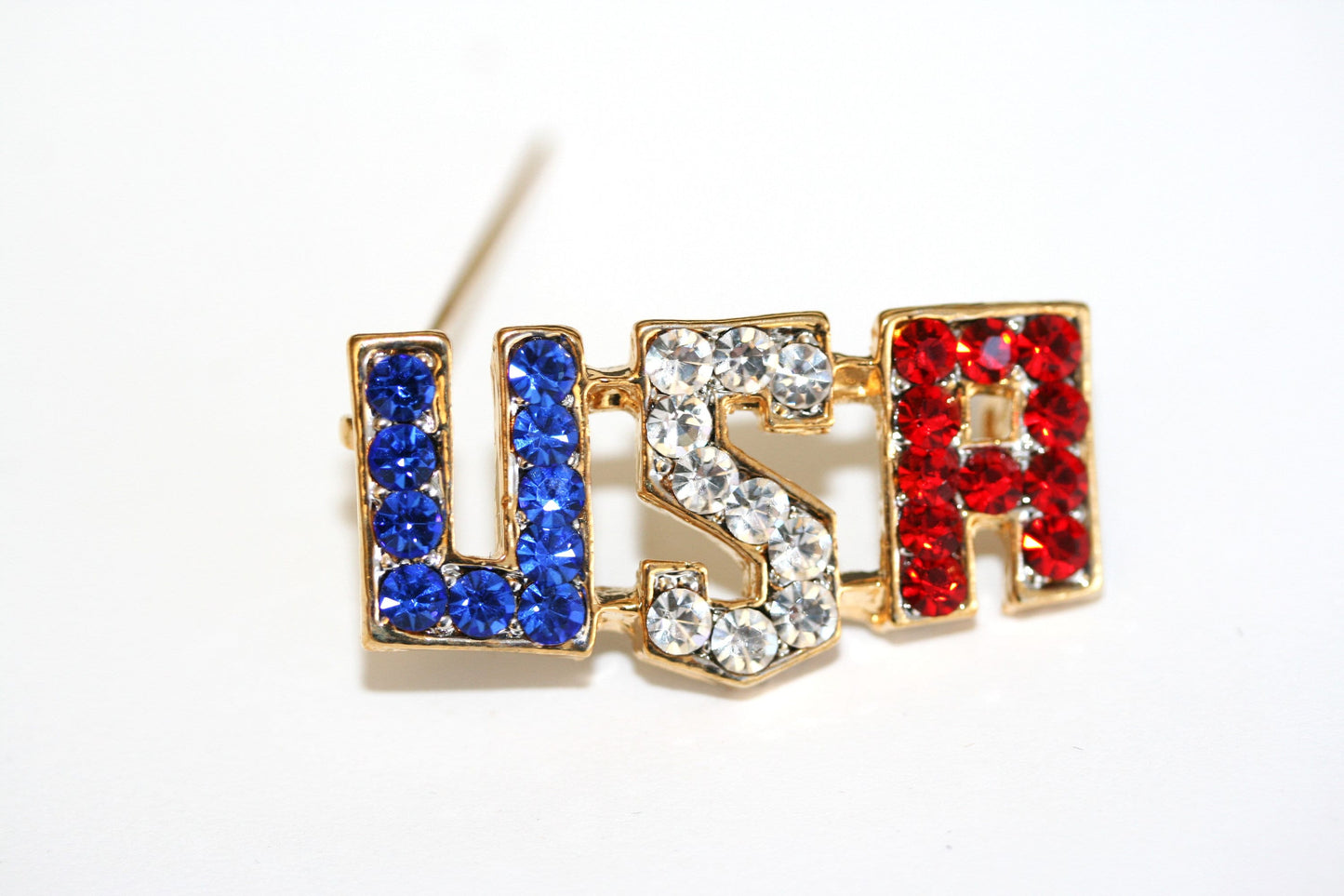 Rhinestone USA (Letters) Pin Patriotic Pin
