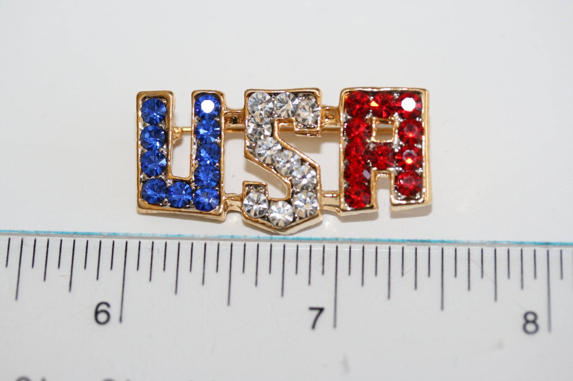 Rhinestone USA (Letters) Pin Patriotic Pin