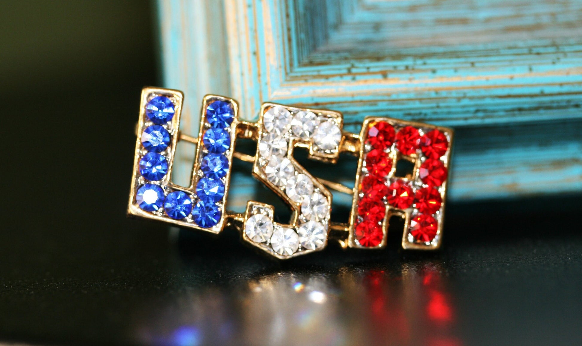 Rhinestone USA (Letters) Pin Patriotic Pin