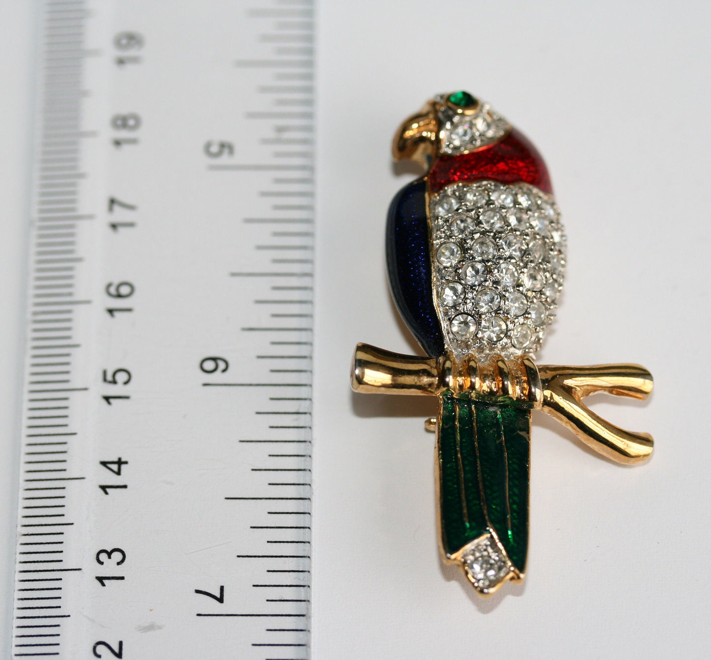 Vintage Adorable Retro Enamel and Rhinestone Parrot Pin Parrot Bird Brooch