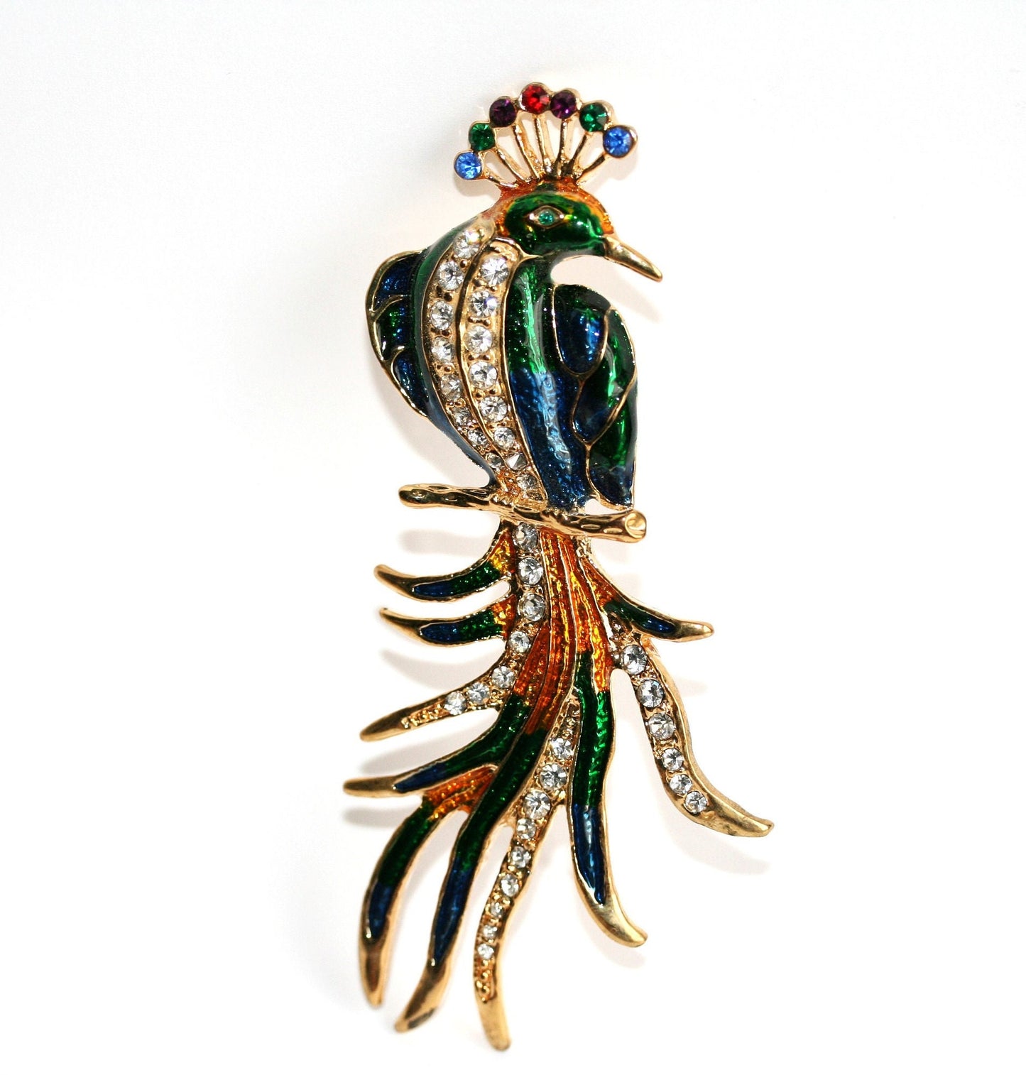 Vintage Peacock Bird Brooch Enameled Rhinestone Peacock Brooch Pin