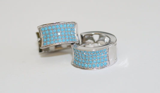 Rhinestone Fashion Hoop Silver Turquoise Earrings For Her Holiday Hoop Earrings Gift