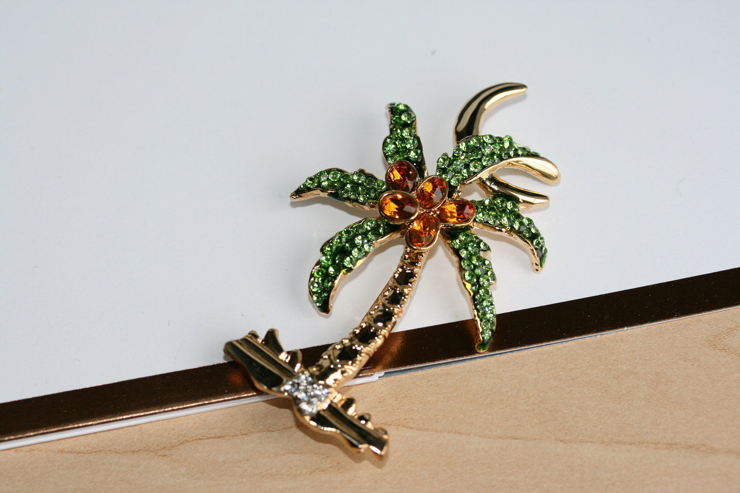 Rhinestone Palm Tree Pave Brooch Pin Tropical Beach Palm Tree Pin Brooch Lime Green Brown Rhinestone Jewelry