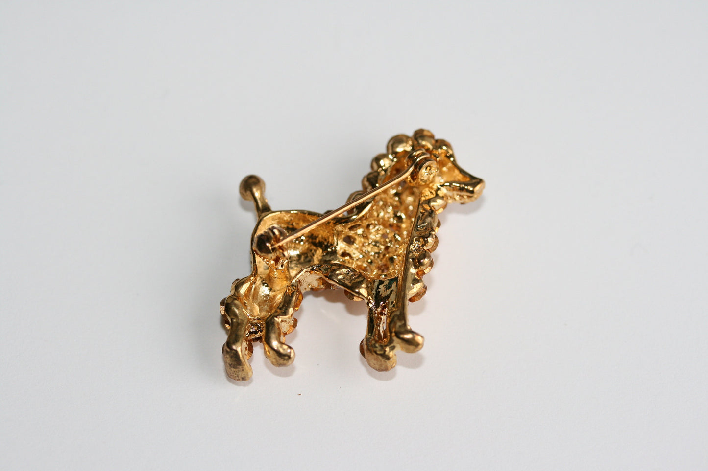 Rhinestone Poodle Brooch, Crystal Poodle Dog Puppy Pin, Gold Tone Poodle Pin Unique Gift for Dog Lover