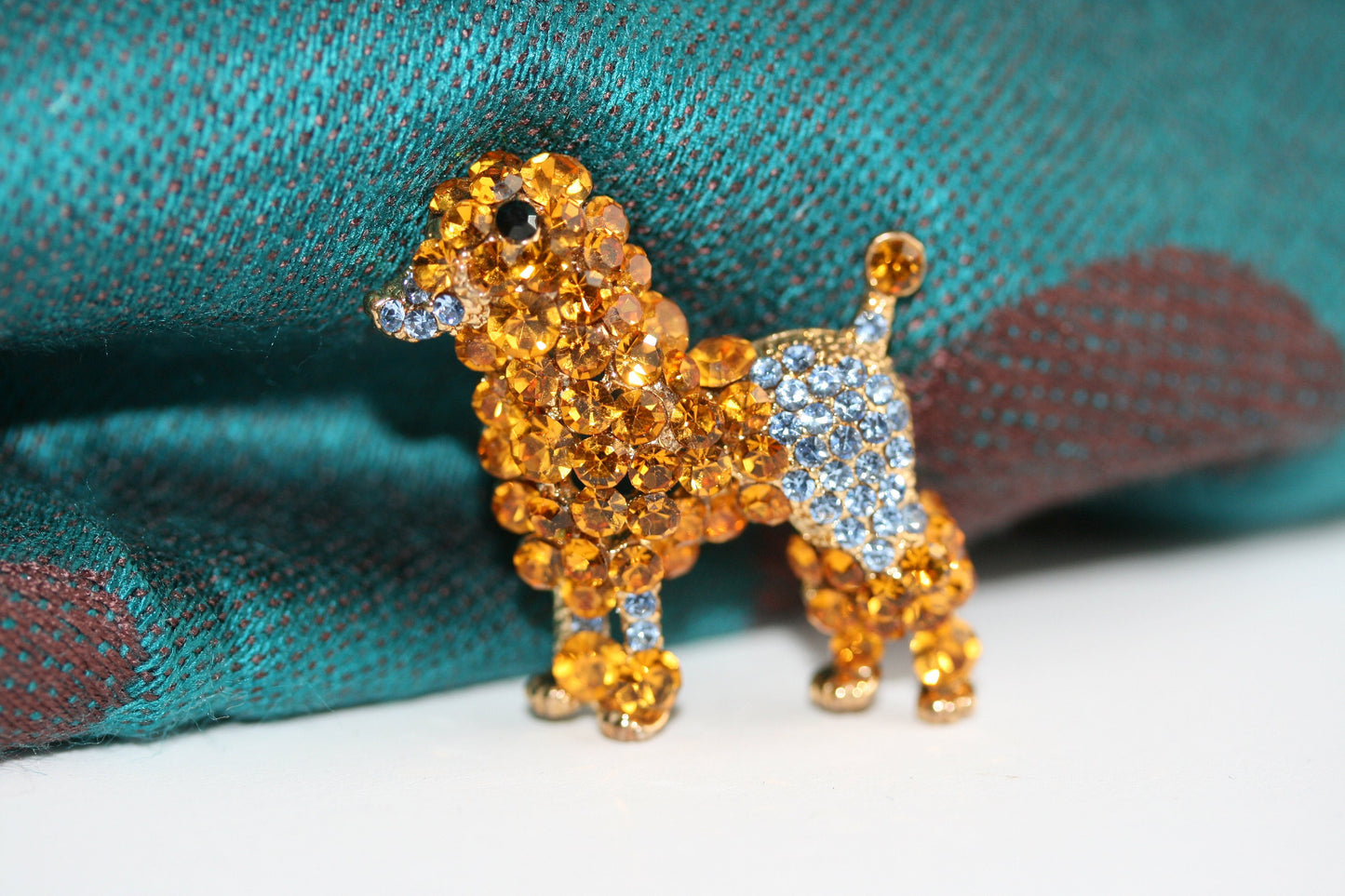 Rhinestone Poodle Brooch, Crystal Poodle Dog Puppy Pin, Gold Tone Poodle Pin Unique Gift for Dog Lover