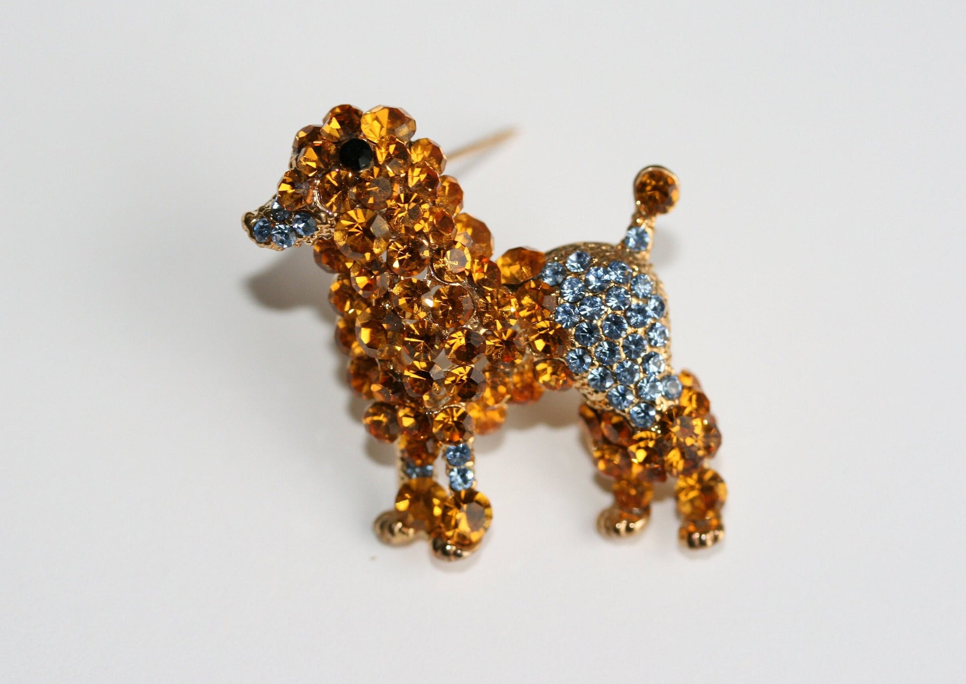 Rhinestone Poodle Brooch, Crystal Poodle Dog Puppy Pin, Gold Tone Poodle Pin Unique Gift for Dog Lover