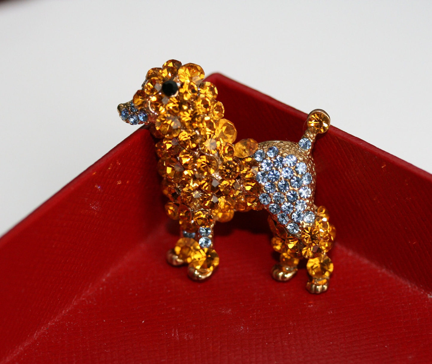 Rhinestone Poodle Brooch, Crystal Poodle Dog Puppy Pin, Gold Tone Poodle Pin Unique Gift for Dog Lover