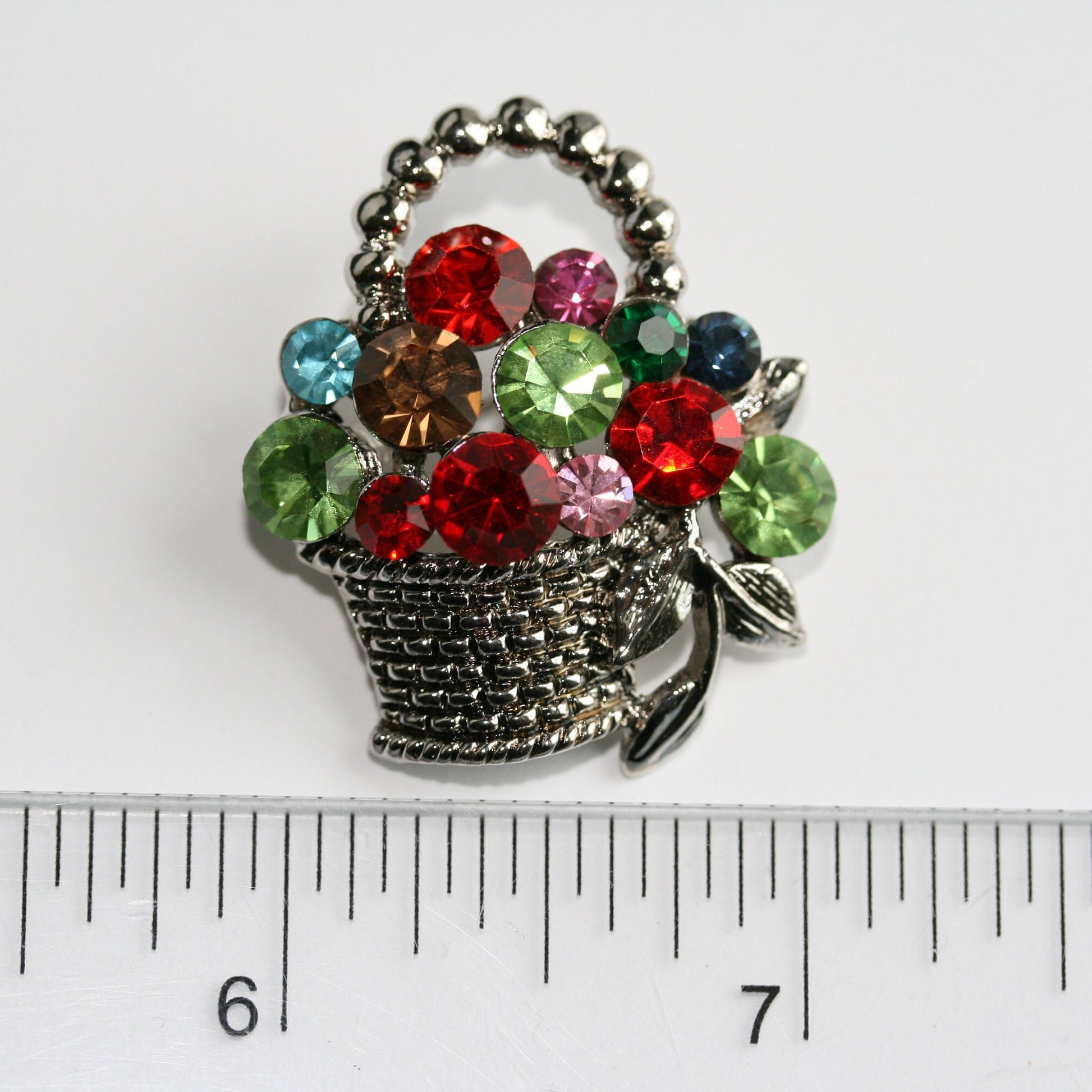 Colorful Crystal Rhinestone Gem Easter Fruit Flower Goodies Basket Pin Brooch Easter Basket Brooch