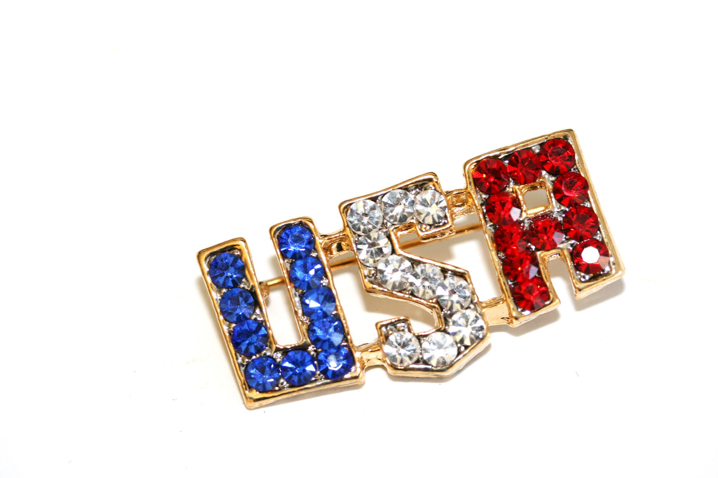 Rhinestone USA (Letters) Pin Patriotic Pin