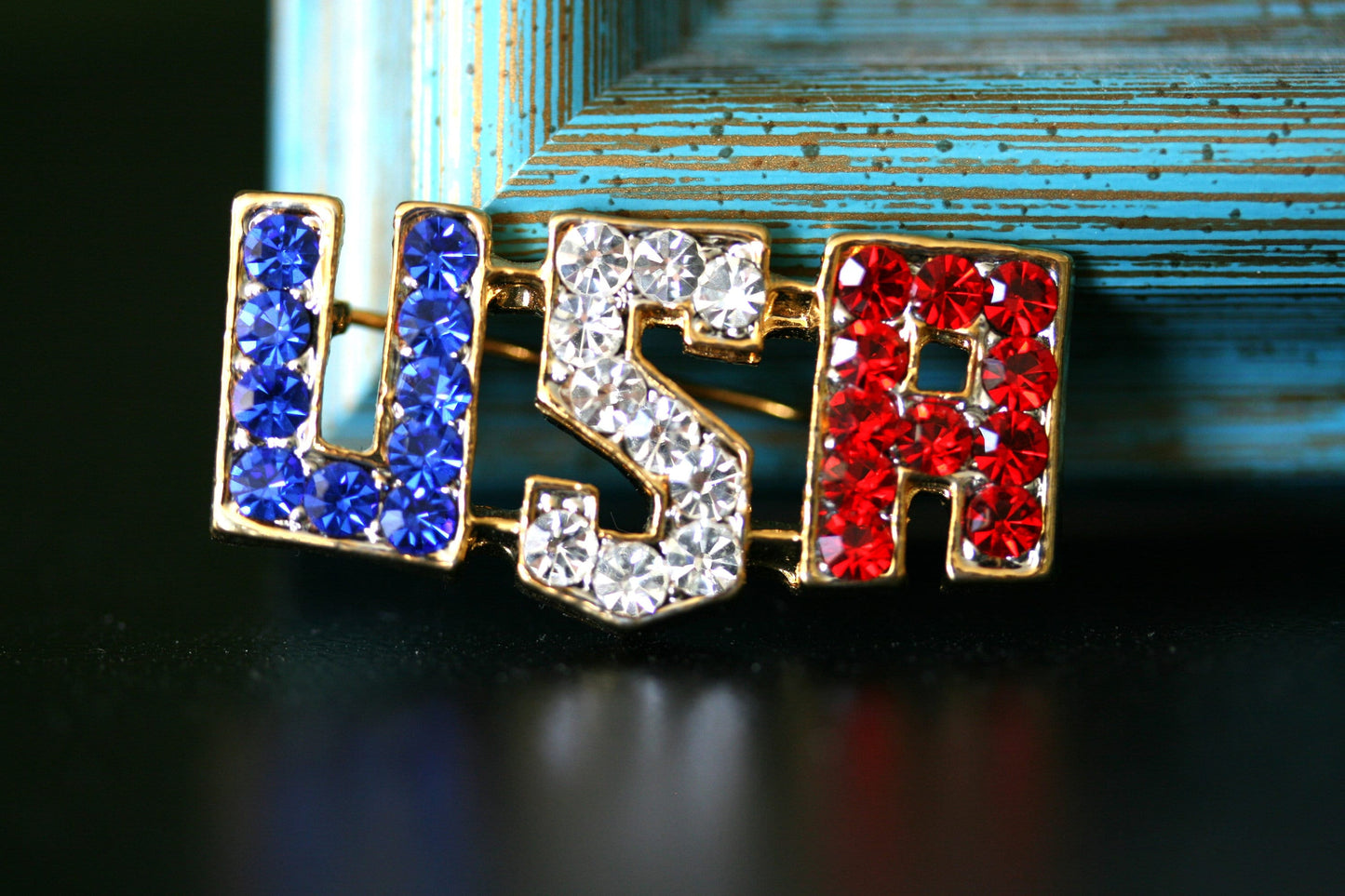 Rhinestone USA (Letters) Pin Patriotic Pin