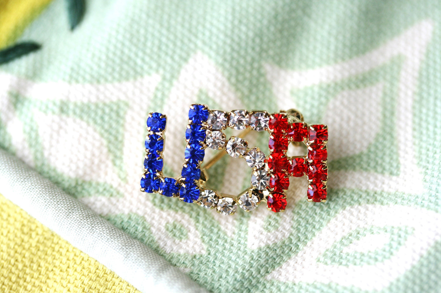 Rhinestone USA (Letters) Pin Patriotic Pin