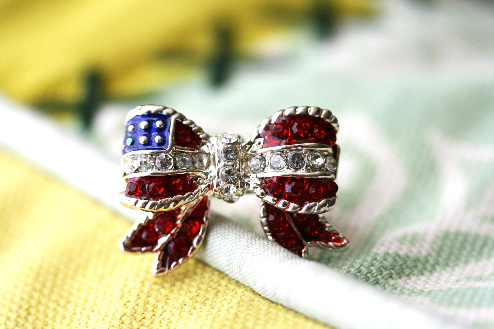 Patriotic Bow Stars And Stripes Brooch Pin Patriotic Flag Stars & Stripes Bow Vintage Figural Pin Brooch