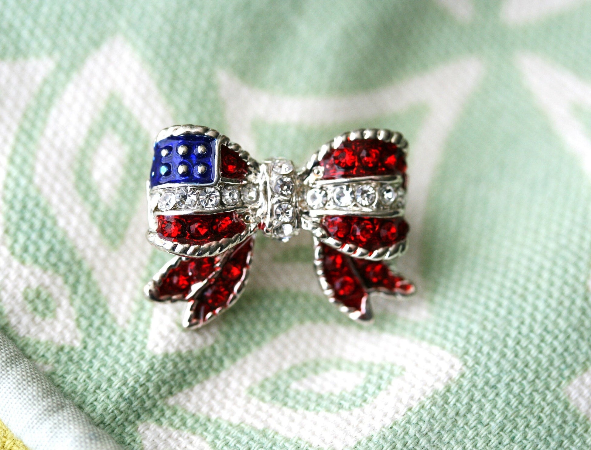Patriotic Bow Stars And Stripes Brooch Pin Patriotic Flag Stars & Stripes Bow Vintage Figural Pin Brooch