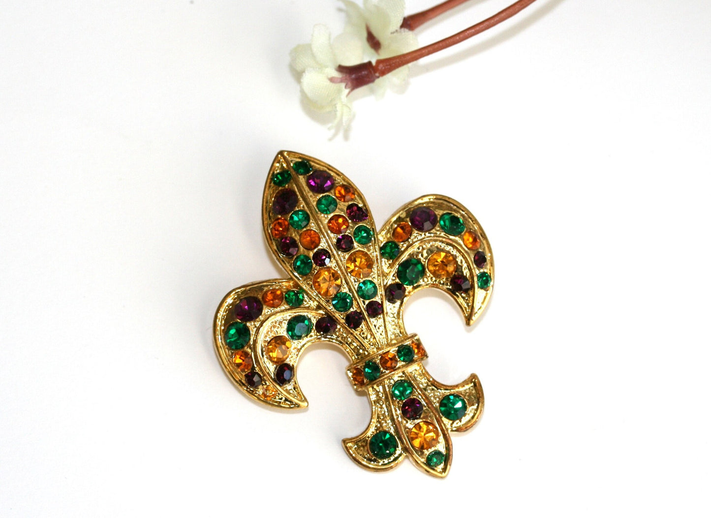 Mardi Gras French Fleur De Lis Flower Floral Pin Brooch, Fleur De Lis Brooch Jewelry Gift for Her