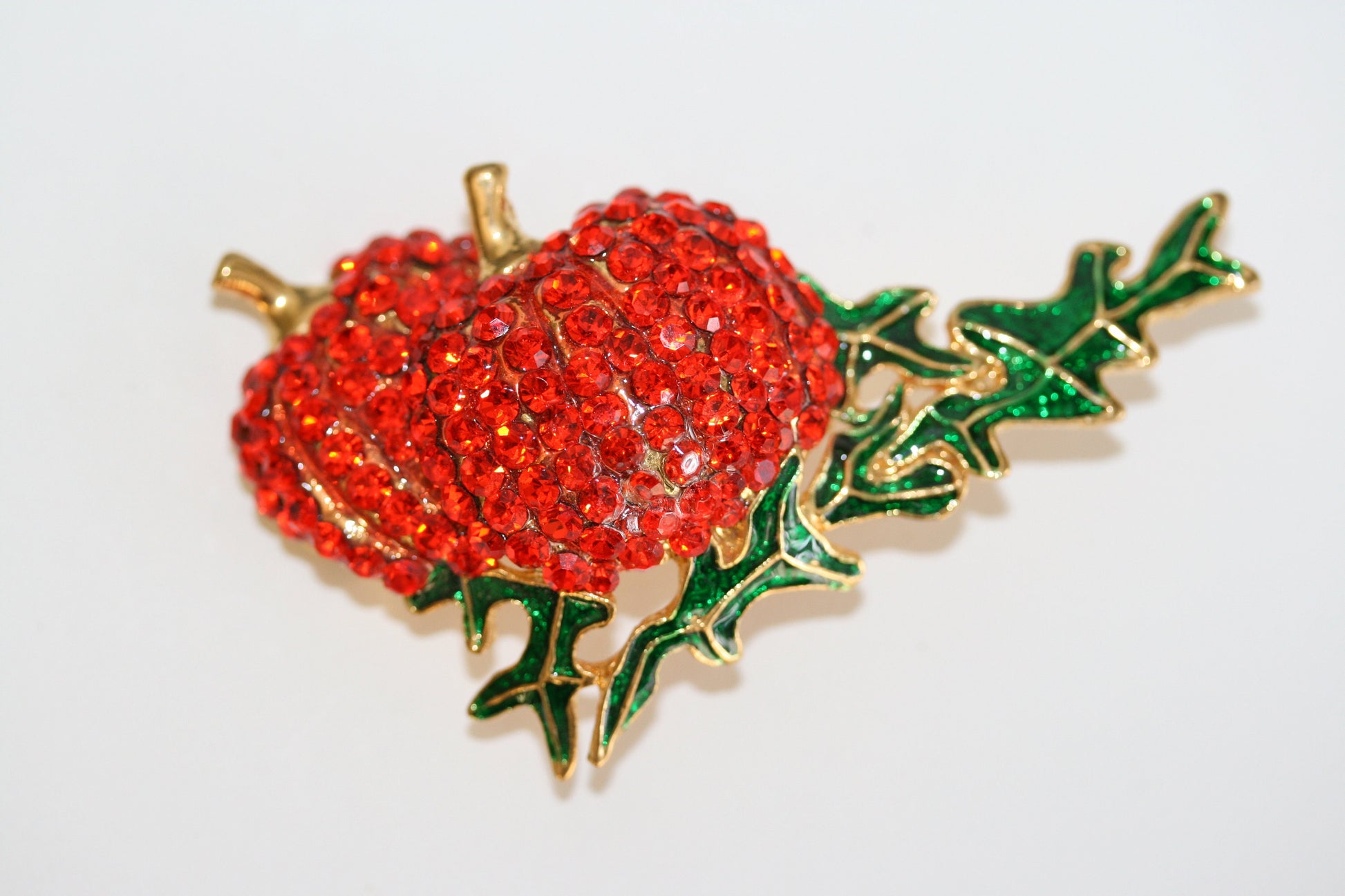 Gold Tone PUMPKIN Pin Brooch Rhinestone Autumn Fall Thanksgiving Jewelry