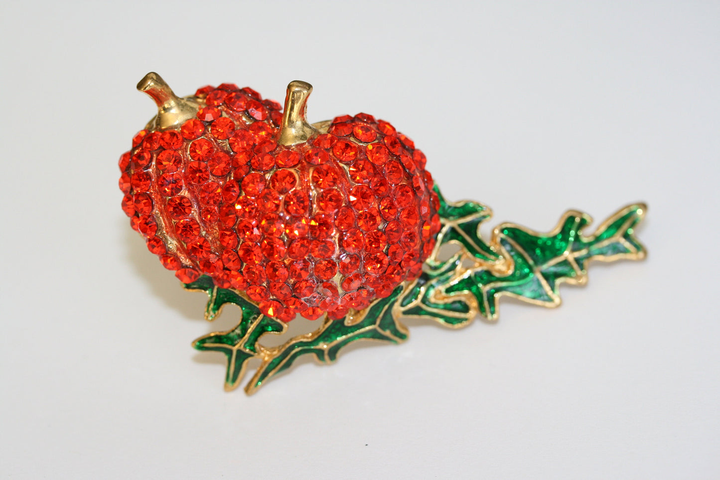 Gold Tone PUMPKIN Pin Brooch Rhinestone Autumn Fall Thanksgiving Jewelry